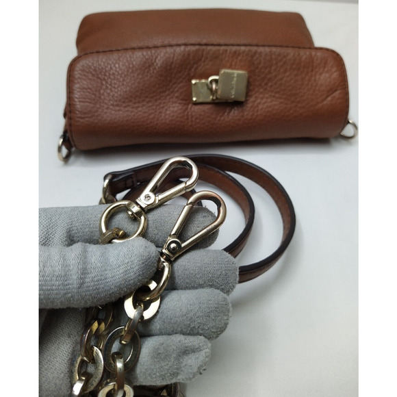 Calvin Klein Brown Pebbled Leather Chain Strap Flap Closure Small Crossbody Bag - Picture 6 of 16